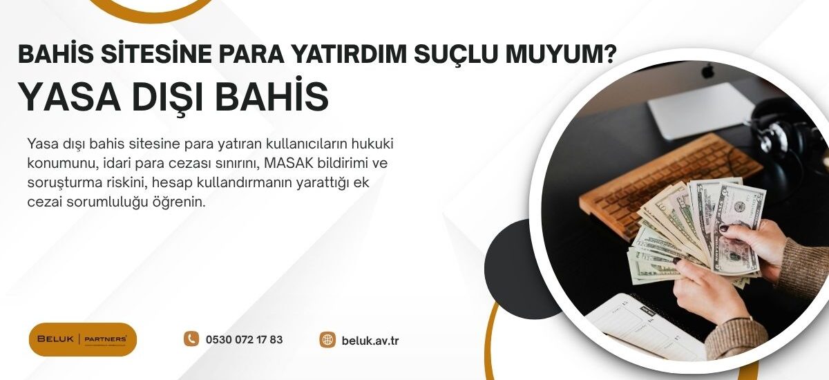 Yalnızca bireysel kullanıcı olarak yasa dışı bahis sitesine para yatırmak doğrudan hapis cezasına değil idari para cezasına konu olur. Ancak kendi hesabınızı başkasına kullandırdıysanız, düzenli aracılık yaptıysanız ya da başkasını siteye yönlendirdiyseniz 1 ila 3 yıl hapis cezasına varan cezai sorumluluk doğabilir.