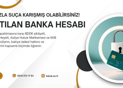 Banka hesabının haksız kapatılmasına karşı BDDK'ya şikâyet başvurusu, Tüketici Hakem Heyeti başvurusu, Asliye Hukuk Mahkemesi'nde dava açma ve tazminat talebi yolları mevcuttur. Hesap savcılık tedbiriyle kapatılmışsa Sulh Ceza Hâkimliği'ne itiraz yapılır. Bakiyenizin iadesi ve KKB'deki haksız kayıtların düzeltilmesi de bu sürecin ayrılmaz parçasıdır.