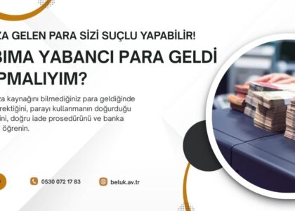Hesabınıza kaynağını bilmediğiniz bir para geldiğinde ilk yapmanız gereken parayı kullanmamak ve bankaya bildirimde bulunmaktır. Parayı çekmek veya harcamak, suç gelirini kullanmak ya da aklamak kapsamında değerlendirilebilir ve TCK m. 282 uyarınca 3 ila 7 yıl hapis cezasına yol açabilir.