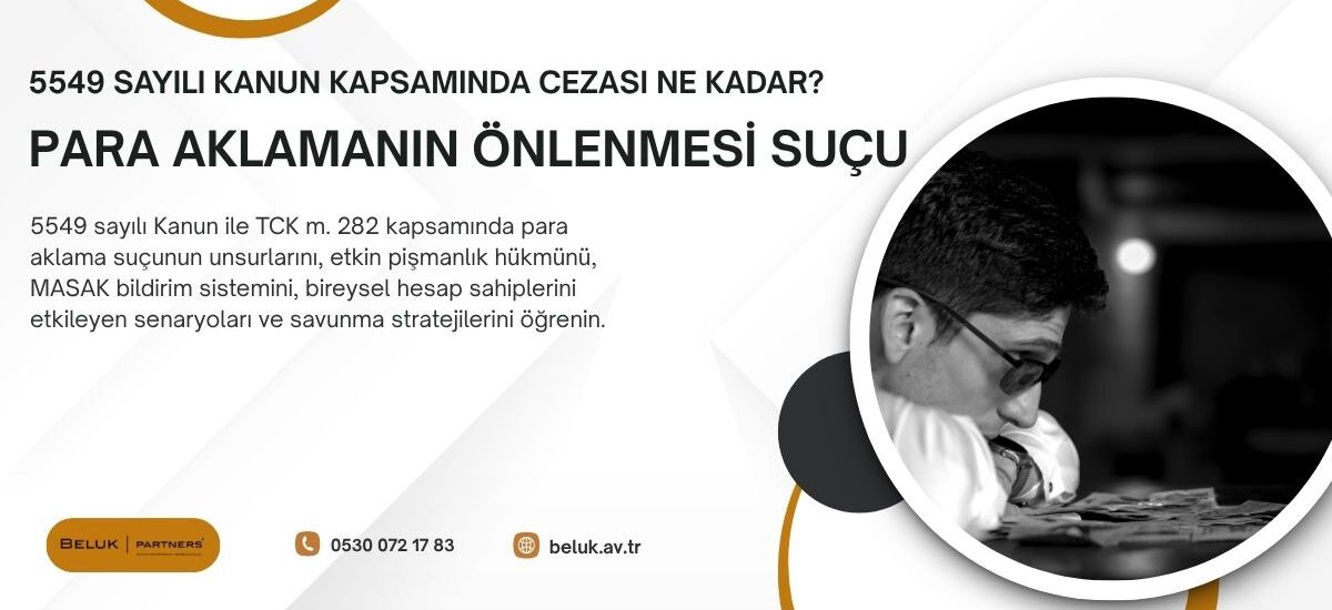 5549 sayılı Suç Gelirlerinin Aklanmasının Önlenmesi Hakkında Kanun, kurumsal yükümlülükleri düzenlerken; bireysel para aklama suçunun cezası TCK m. 282 kapsamında 3 yıldan 7 yıla kadar hapistir. Suçun örgüt bünyesinde ya da meslek olarak işlenmesi halinde bu ceza yarı oranında artırılır. Kovuşturma başlamadan önce yetkililere bildirim yapılması halinde ceza tamamen kaldırılabilir.