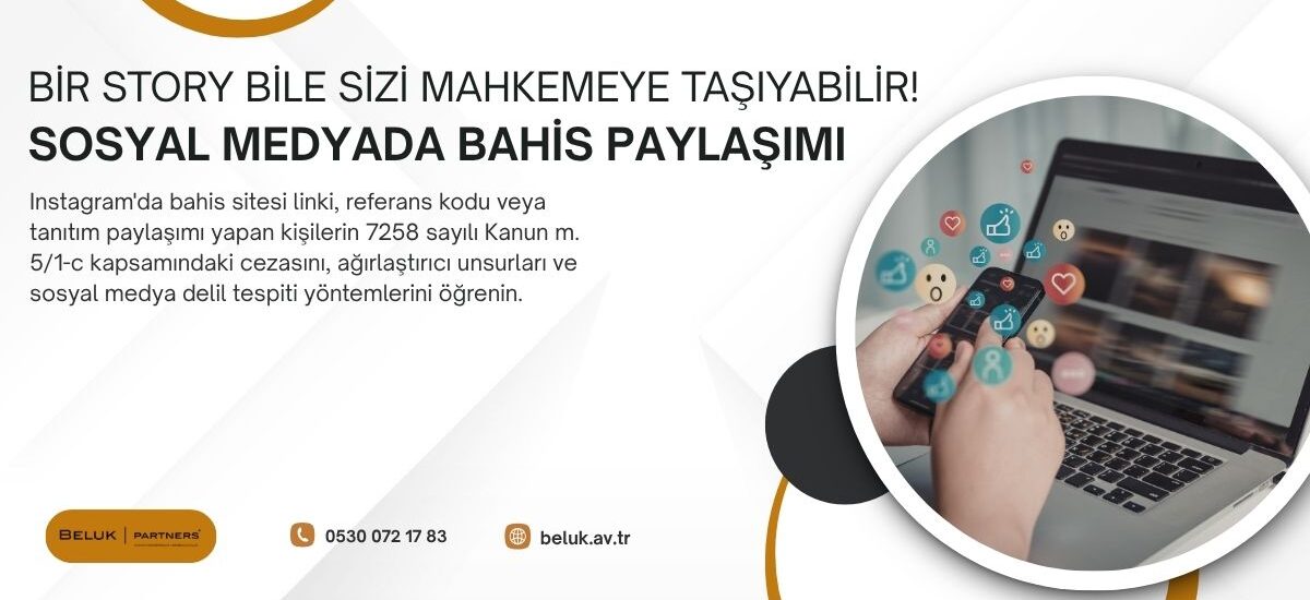 Evet, suçtur. 7258 sayılı Kanun m. 5/1-c uyarınca yasa dışı bahis sitelerinin tanıtım ve reklamını yapmak 1 yıldan 3 yıla kadar hapis cezasına tabidir. Sosyal medyada site linki, referans kodu veya tanıtım içeriği paylaşmak bu kapsama girer. Paylaşımın kamuya açık hesaptan yapılması, büyük kitleye ulaşması veya komisyon karşılığı sürdürülmesi cezayı ağırlaştırır.