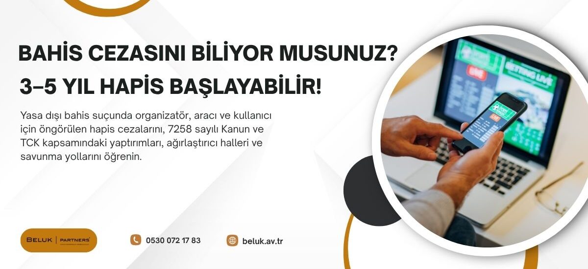 Yasa dışı bahis suçunun cezası, kişinin organizasyondaki rolüne göre değişmektedir. 7258 sayılı Kanun uyarınca bahis organizasyonu kurmak ve yönetmek 3 ila 5 yıl hapis ve adli para cezası; aracılık etmek 1 ila 3 yıl hapis; bireysel kullanıcı olarak oynamak ise idari para cezası yaptırımına tabidir. Suçun örgütlü işlenmesi halinde bu cezalar yarı oranında artırılır.